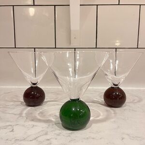 Set of Three Post-Modern Bubble Martini Glasses